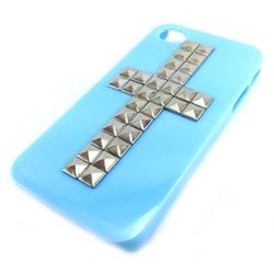 Imagem de Capa para iPhone 4 e 4S de Plástico com Cruz Prateada - Azul