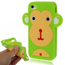 Imagem de Capa para iPhone 4 e 4S de Silicone 3D Macaco - Verde