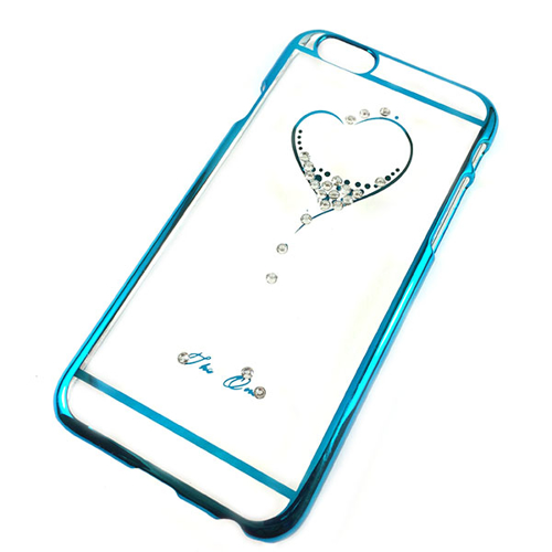 Imagem de Capa para iPhone 6 de Acrílico com traseira Transparente - Coração com Strass | Azul