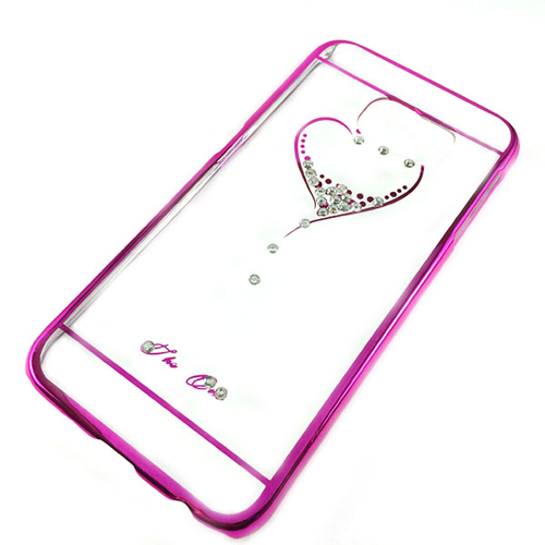 Imagem de Capa para Galaxy S6 G920 de Acrílico com traseira Transparente - Coração com Strass | Rosa