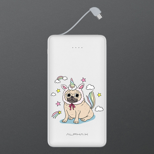 Imagem de Carregador Portátil Power Bank 6.000mAh - Pug Vestido de Unicórnio