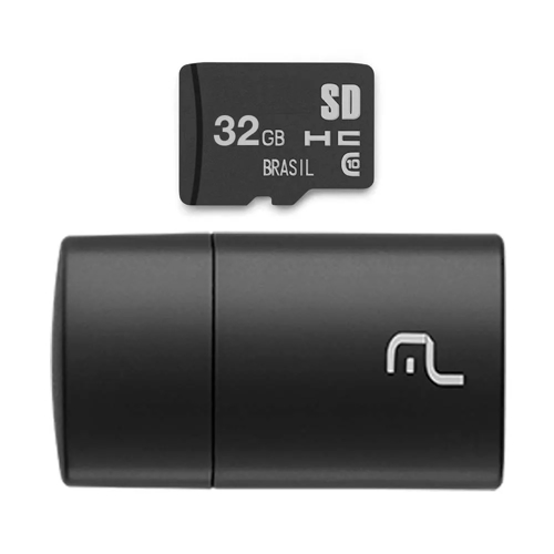 Imagem de Pen Drive 2 em 1 Leitor USB + Cartão de Memória Classe 10 32GB - Preto | Multilaser